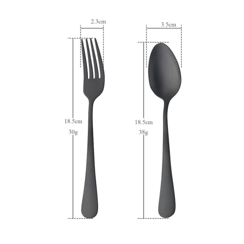BISDARUN Dinner Spoons and Forks, 4-Piece Set, Serves 2, 18-0 Stainless Steel, Brushed Satin Finish, Dishwasher Safe, Available in 4 Colors, Blackc