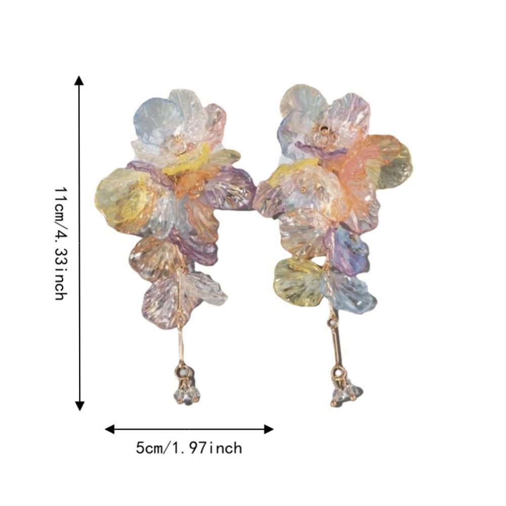 Iridescent Tassel Drop Earrings Transparent Petal Statement Earrings Seaside Beach