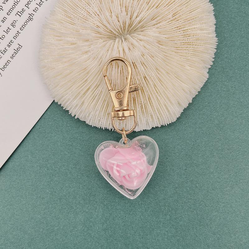 Cross Border Vibrant Valentine's Day Heart-Shaped Preserved Rose Keychain Pendant