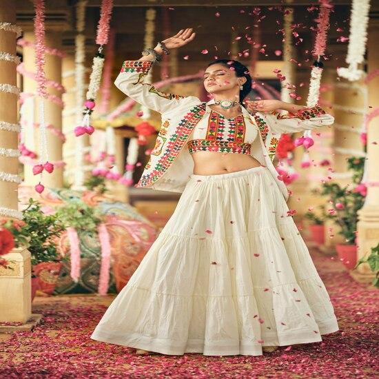 Stylish Tiered Skirt & Embroidered Jacket Lehenga Ensemble