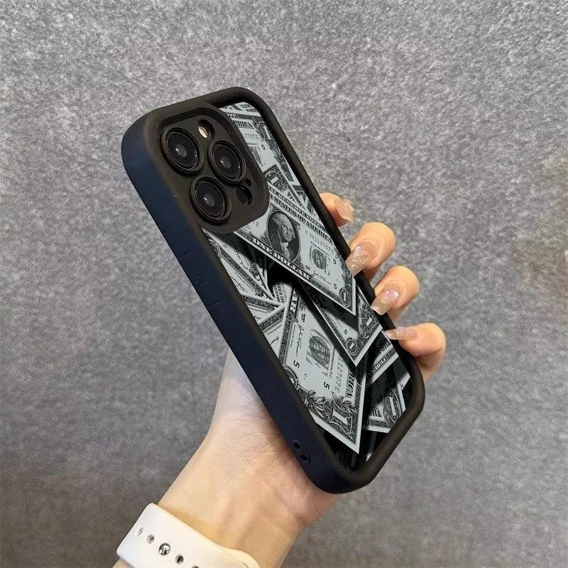 Черный бамбуковый силиконовый чехол с полным покрытием в виде банкноты для iPhone 16 15 14 13 12 11 Pro Max XS XR X 7 8 Plus SE 2022 SE3 Cover