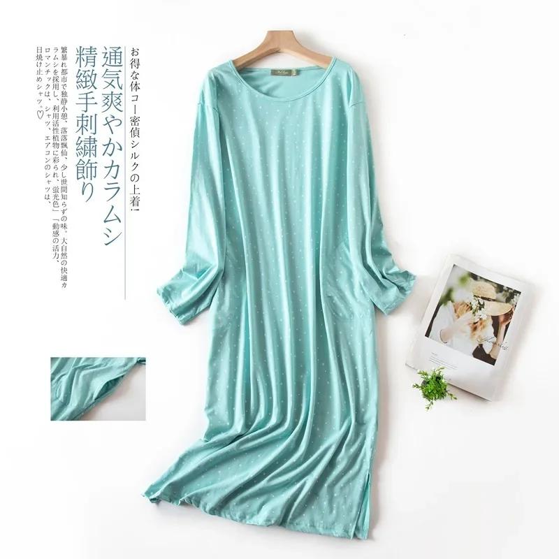 Plus Size Multi Colors Women Printing Nightdress for Spring and Autumn Long Sleeve Ladies Cute Sleepwear Long Style Nightgown