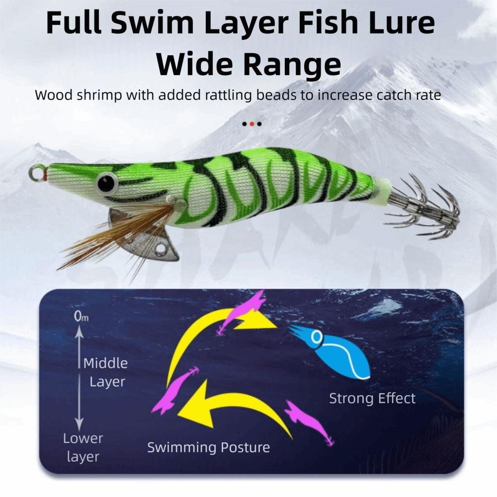 5Pcs Glow in The Dark Luminous Squid Fishing Lure Durable Colorful Wooden Shrimp Bait Soft-footed Ultra-Realistic