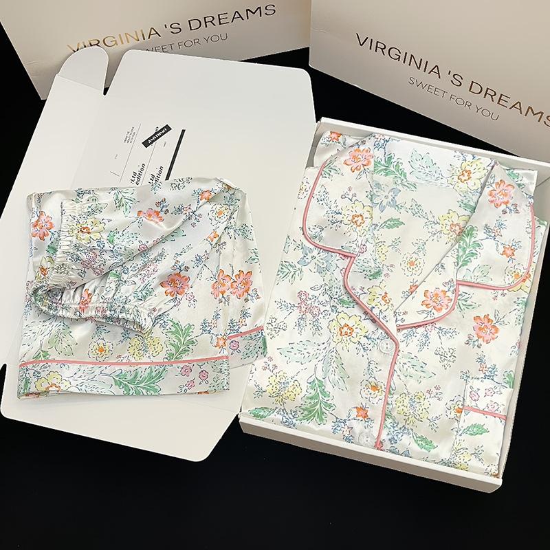 French Rustic Small Fresh Women's Pajamas Homewear Set of Short-Sleeved Shorts Women's Summer Thin Section of Ice Silk Homewear