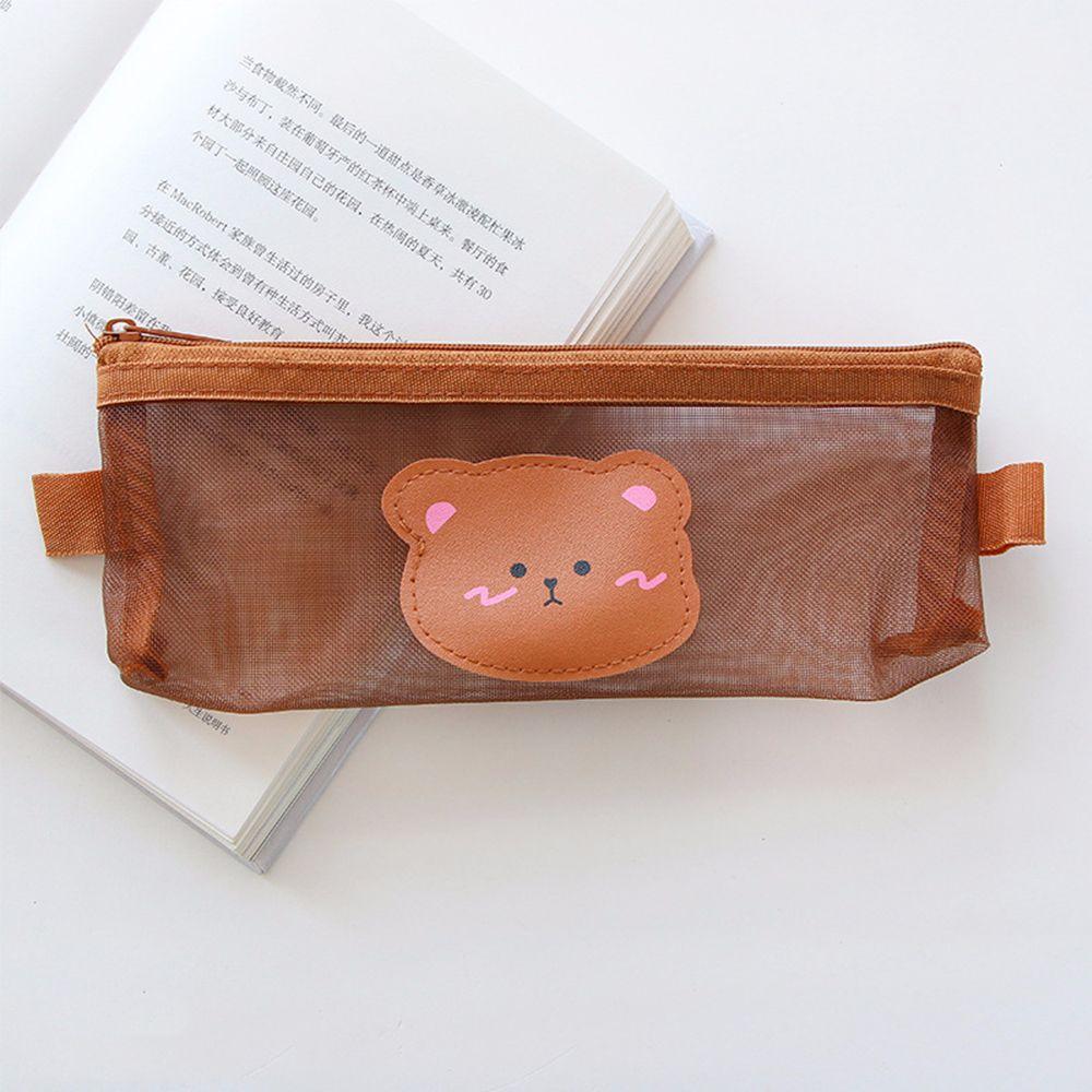 Pen Bag Stationery School Supplies Mesh Pencil Case Storage Bags Bear Pencil Bags Kawaii Pencil Bag