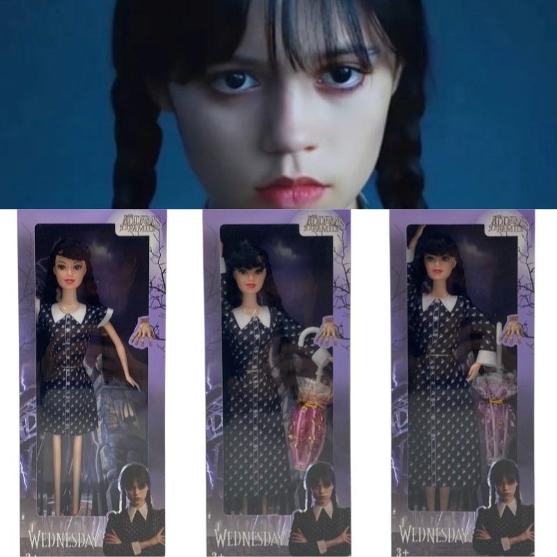 Poseable Adams Family Wednesday Addams Doll With Umbrella And Dotted Outfits 5 And 11 Joint Options