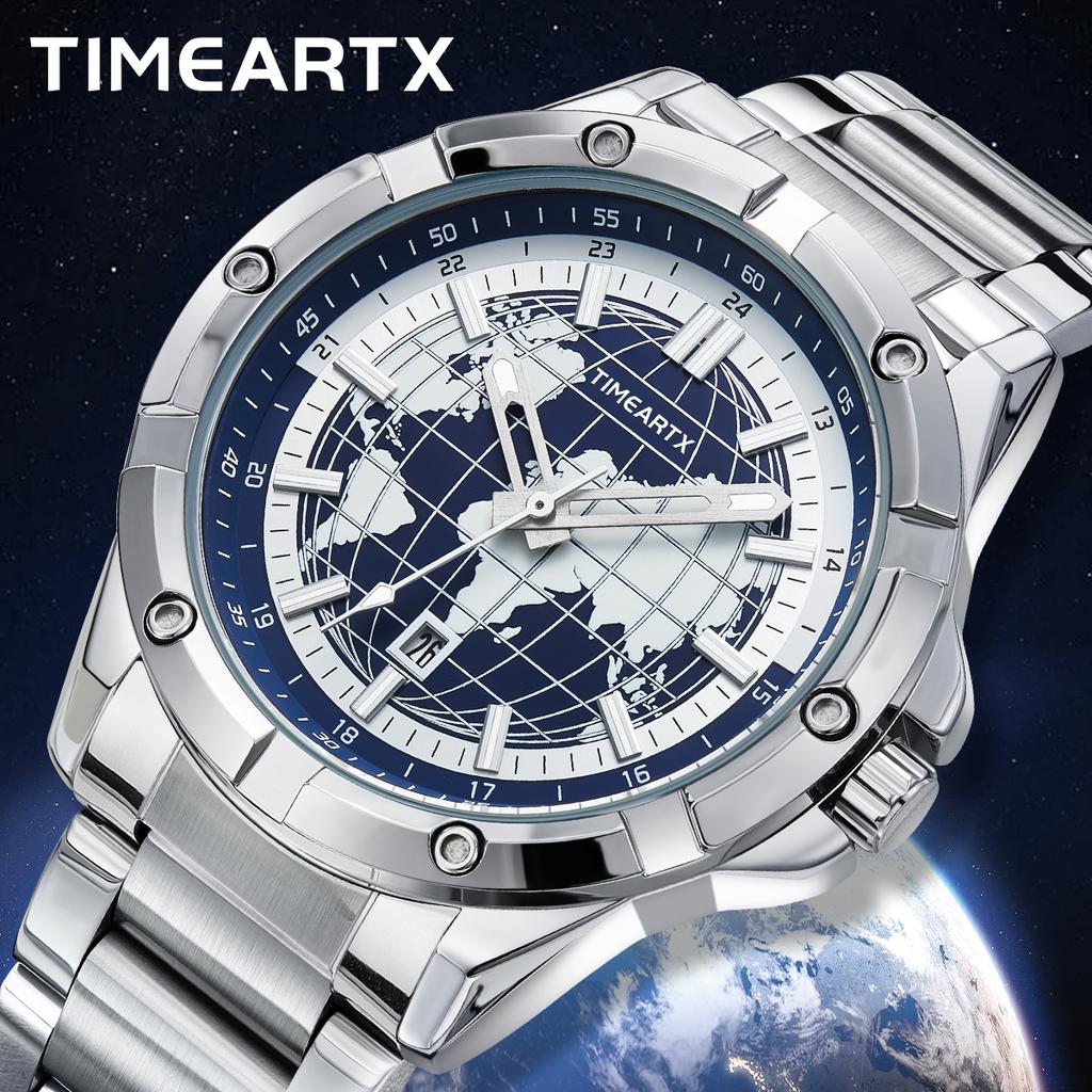 Man Watch Earth Dial Luminous Display Wristwatch Fashion Business Design Waterproof Quartz Watches For Men