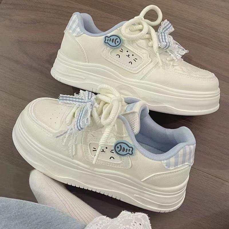Осенние 2025 года Белые Хлебные Туфли для Девочек - Милые, Универсальные Повседневные Спортивные Кроссовки для Детей Среднего и Большого Размера
