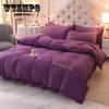 4pcs/set European-style Simple and Modern Solid Color Embroidered Quilt Bedding Bed Skirt Set Bedding Set Comfortable Soft Four-piece Set