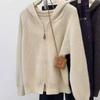 New Simple Casual Double Zipper Design Sense Ragged Long Sleeve Hooded Knitted Cardigan Women's Versatile Jacket