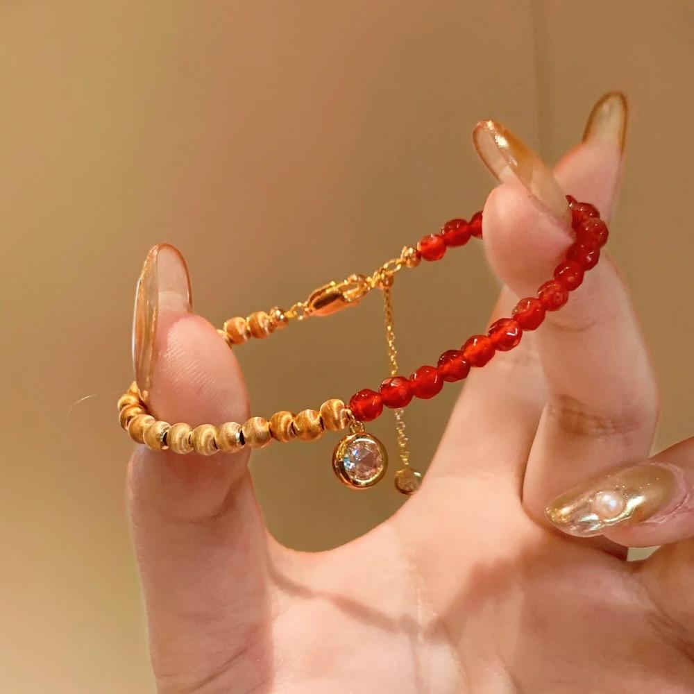 Elegant Chinese Zodiac Year Bracelet for Women Simulated Red Agate Cat Eye Bracelet Fashion Retro Lucky Charm