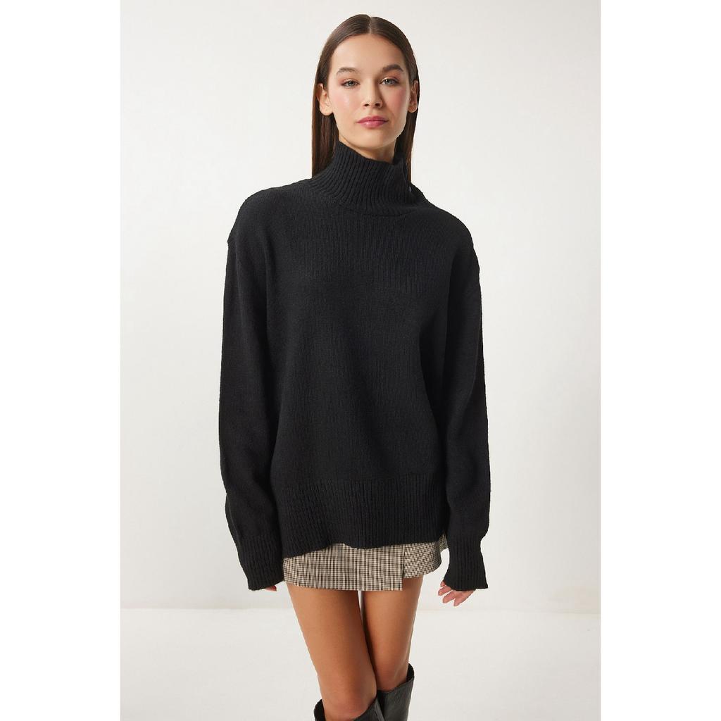 Women's Anthracite Turtleneck Knitwear Sweater Fn03390