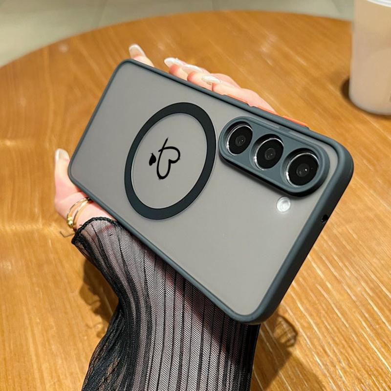 Простой матовый тонкий магнитный чехол с принтом в виде сердца для Samsung S25 S24 FE S23 Ultra S22 S21 A55 A15 A54 A35 A34, прозрачный противоударный чехол для телефона MagSafe