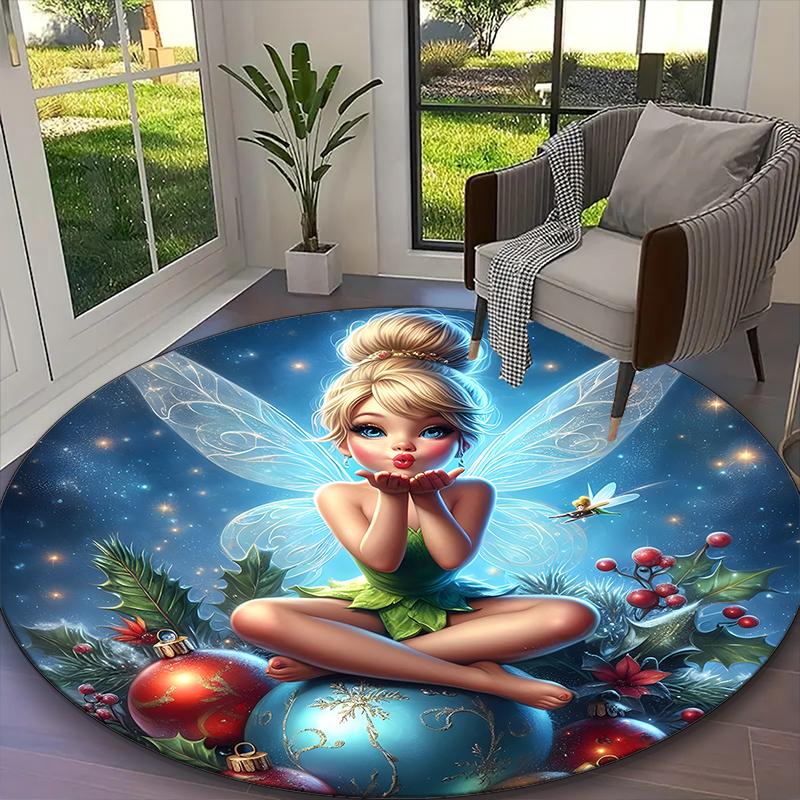 1pc Round Rug Appropriate for Office, Tinker Bell Flower Carpet, Versatile Printed Chair Rug, Durable Home Sofa Carpet