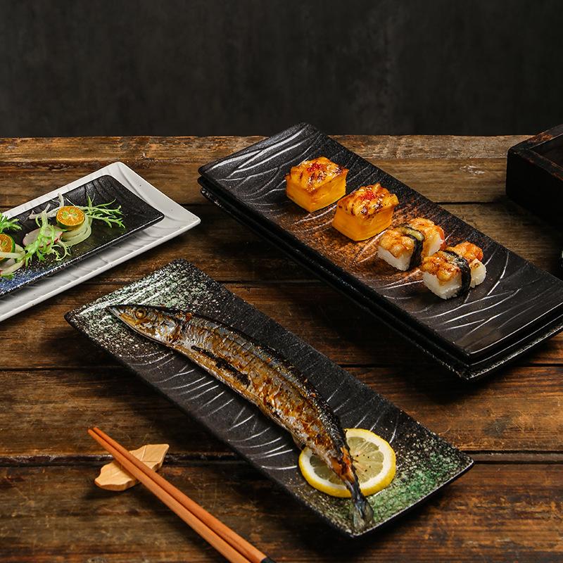 Керамическая тарелка для суши Японская керамическая посуда Гостиничная бытовая тарелка для рыбы и плоская тарелка прямоугольная тарелка