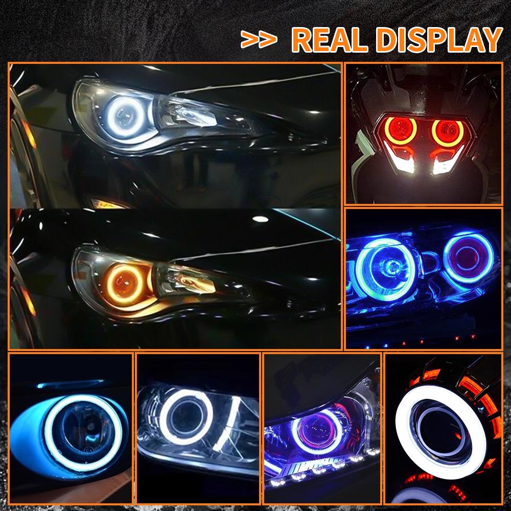 2PCS Led Angel Eyes 60mm 70mm 80mm 90mm Headlight DRL RGB DRL Halo Rings APP Bluetooth Cotton with Turn Signal Lights 12V 24V