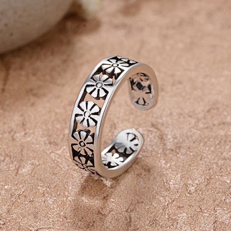 Personalized Ring Retro Do Old Dots Curve Open Ring Tide People Fashion Simple Finger Ring Students Simple Adjustable Accessories Fresh and Sweet