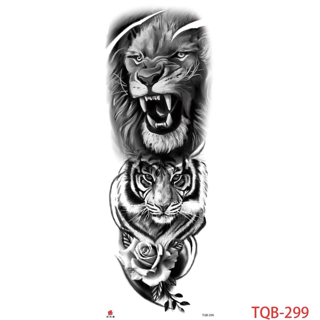1 PC 480*170MM Large Temporary Tattoos Sleeve for Men Women Full Arm Selleve Tattoos Temporary Realistic Fake Wolf Tiger Lion Tattoo