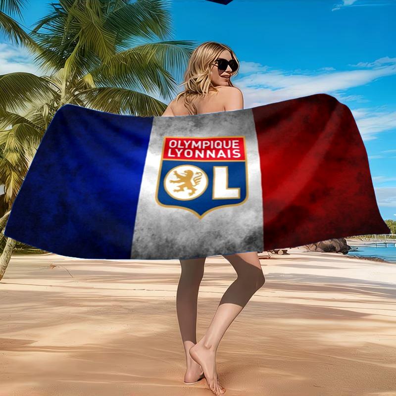 Lyon Football Crest Printed Microfiber Beach Towel, Soft And Absorbent, Quick-Dry, Ideal for Summer Travel, Beach Essential, Swimming Pool
