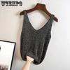 Black Undershirt Tank Thin Knit Vest Bright Silk Women Sexy Sleeveless Top Loose Causal Office Lady Korean Fashion Summer