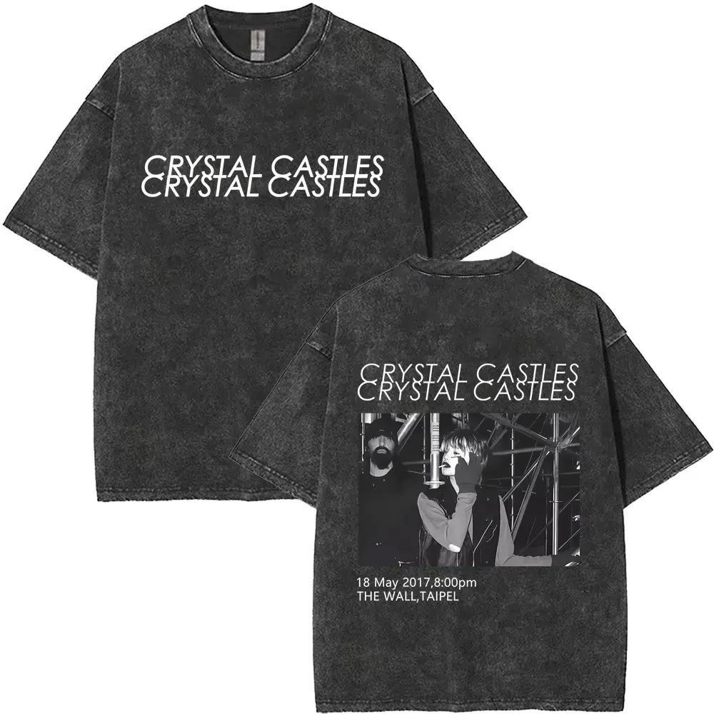 Crystal Castles Музыкальный Альбом II Двусторонний Летний Хлопок С Принтом Стиранная Футболка Кислотной Стирки Высококачественная Мягкая