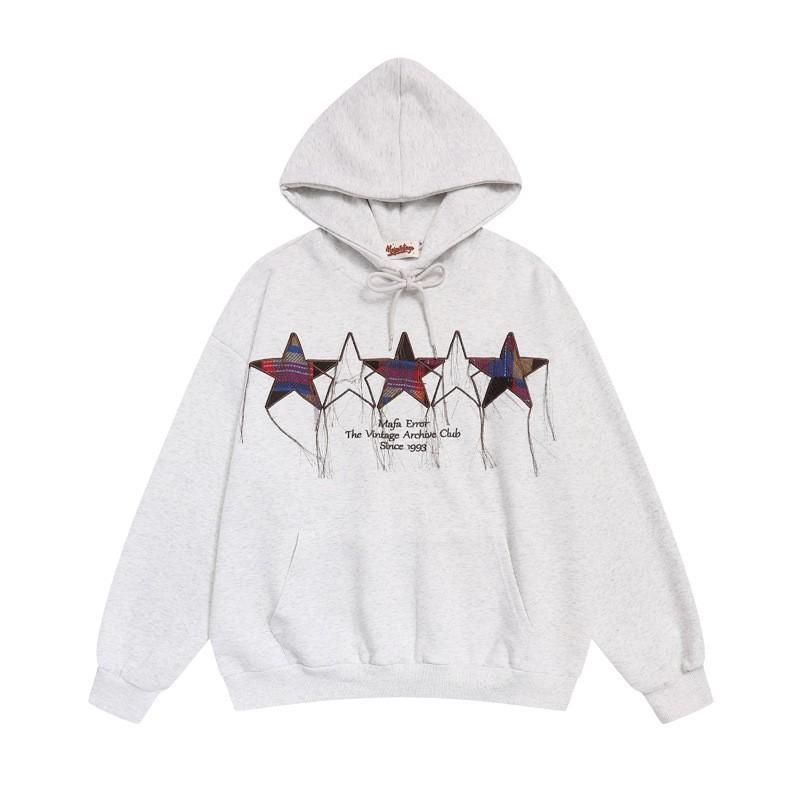 Unisex Oversized Hoodie With Embroidered Star Tassels Streetwear Cotton Sweatshirt Winter