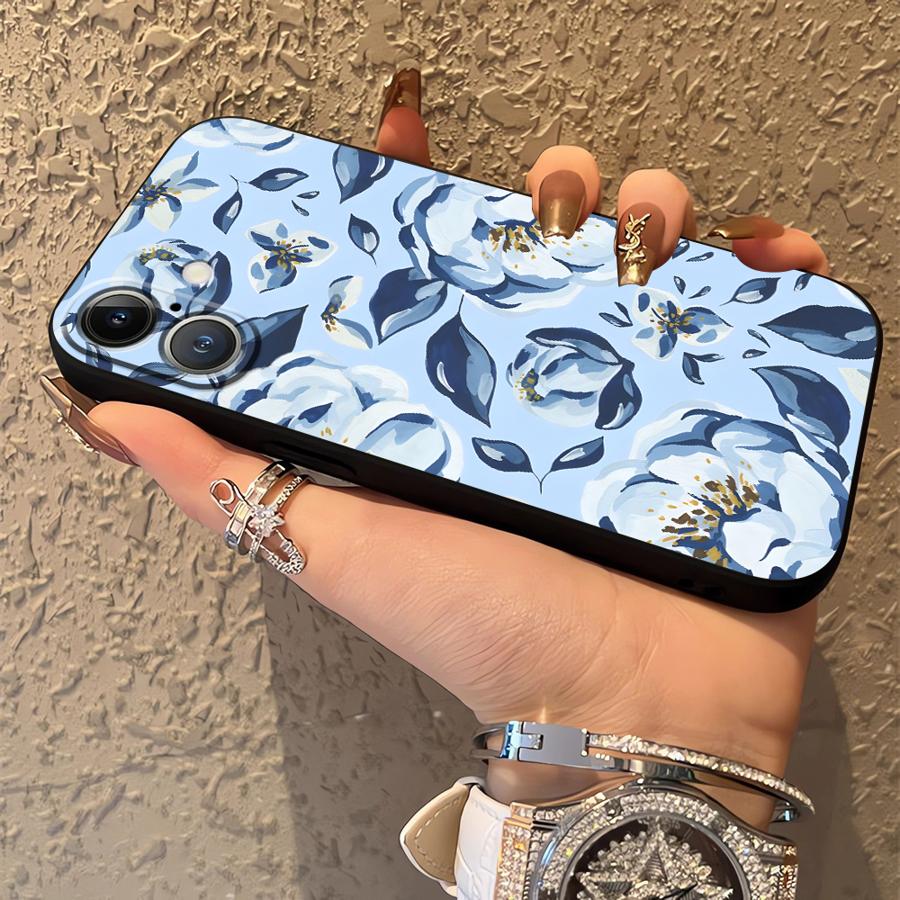 Чехол для Apple iPhone 17 Pro Max 11 16 12 14 15 Pro 7 8 13 XR XS MAX Air Funda Чехол для телефона Мультяшный Синий Цветок