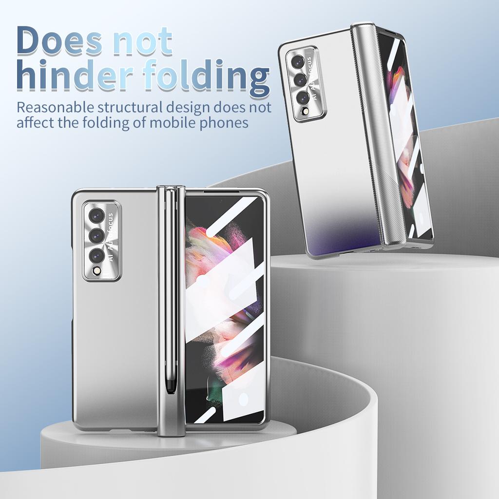 Heavy Protection Glass Film Case For Samsung Galaxy Z Fold3 5g Fold 4 Fold4 Fold 3 Zfold3 Pen Holder Full Body Phone Bag