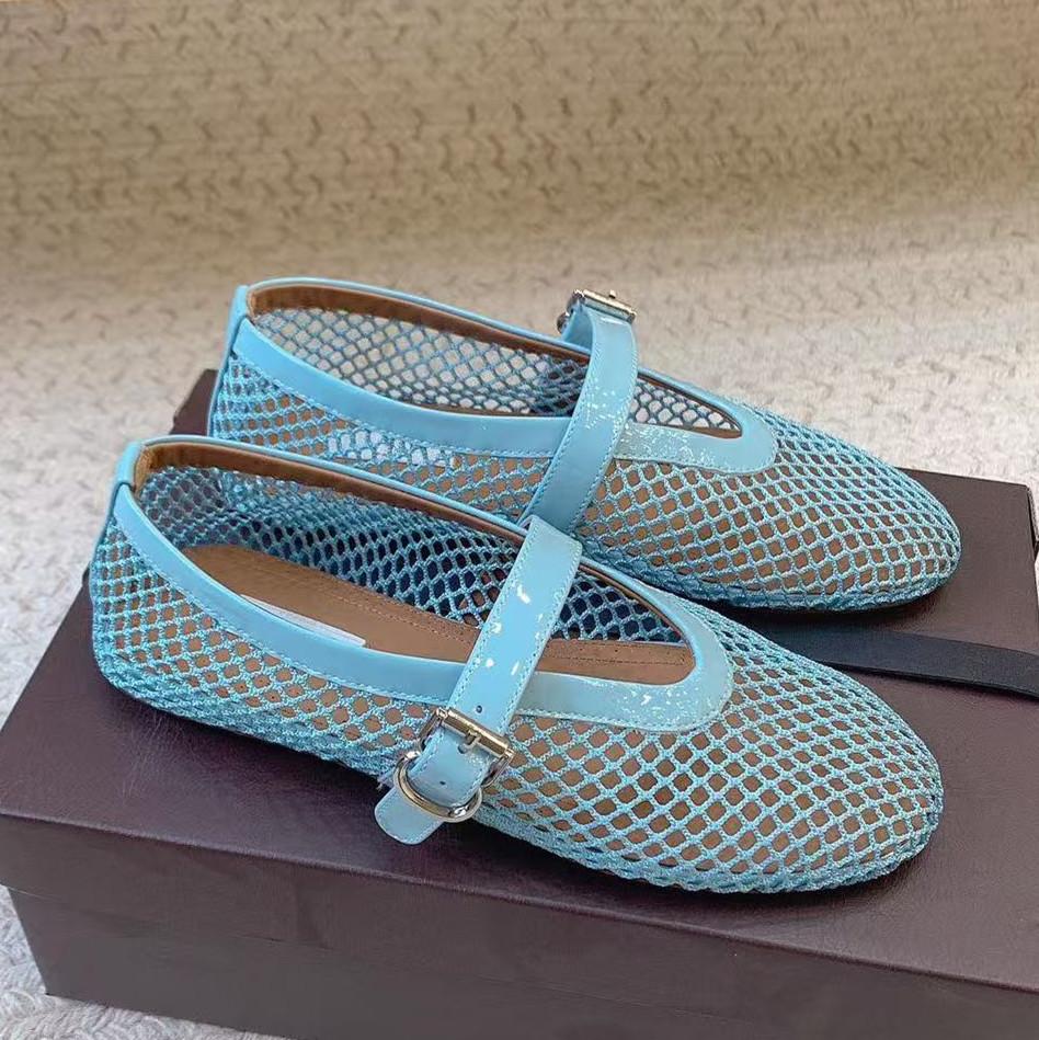 Сетчатые туфли для рыбалки Flat Ballet Shoes из натуральной кожи с прямым вырезом и перфорацией, дышащие, Mary Jane, одинарные