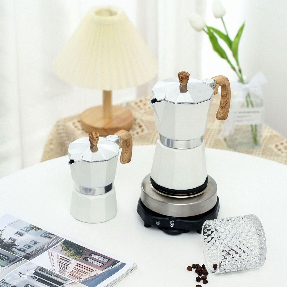 150ml/300ml Espresso Maker Pot Wood Pattern Handle Coffee Percolator Aluminum Moka Pot  Home