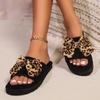 Женская обувь, новые женские тапочки с открытым носком, осенние тапочки с леопардовым принтом и бантом, разноцветные, повседневные, удобные, большого размера