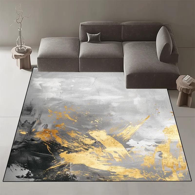 Abstract Nordic Style Decorative Rug for Living Room Luxury Gold Ink Carpets for Bedroom Decor Non-slip Washable Sofa Side Mat