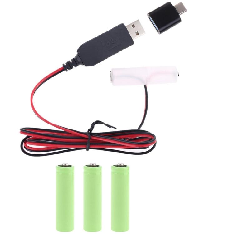 Кабель-заменитель батареек AA с преобразователем Type-C, USB или Type-C вход 5V2A