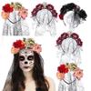 Day of The Dead Halloween Rose Flower Headband Wedding Headwear Retro Flower Headpiece Women