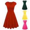 Fashion Women Solid Color V Neck Short Sleeve Plated Swing Party Banquet Dress