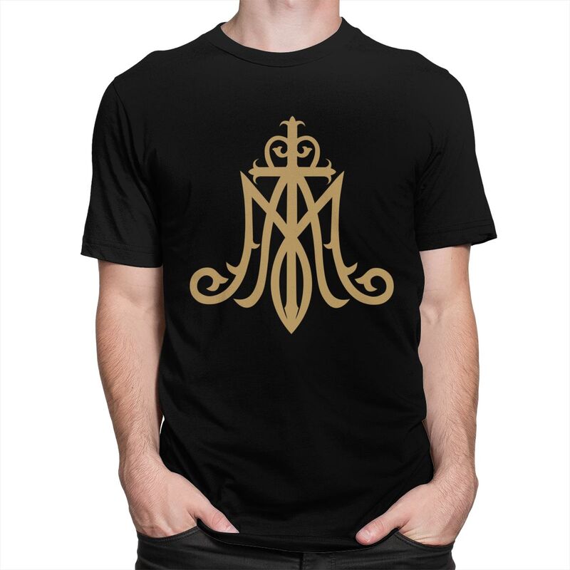 Мужская футболка с монограммой Девы Марии Ave Maria, короткий рукав, 100% хлопок, для отдыха, католическая, христианская