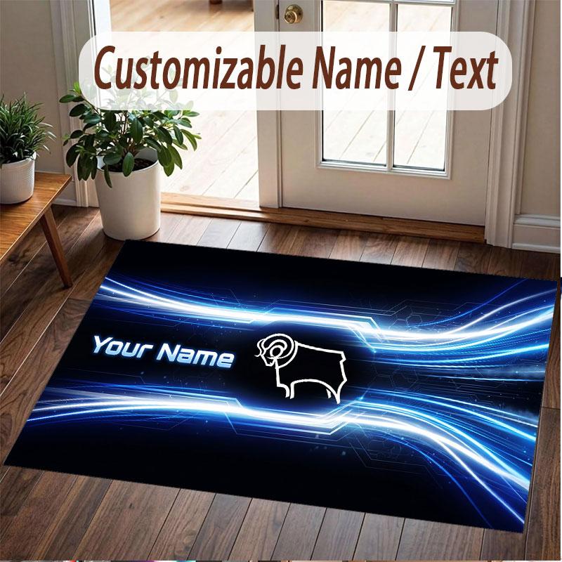 Custom Rug Derby County Pattern Print Name Text Soft Non‑Slip Floor Carpet for Home Indoor Decoration
