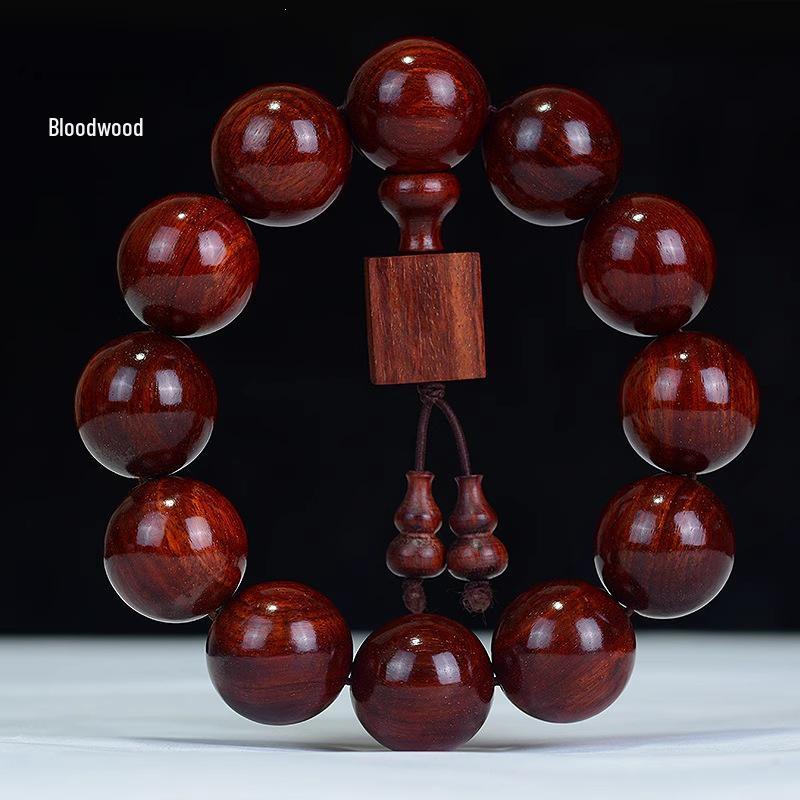 Zambia Blood Sandalwood Gold Star Bead Bracelet - High Density Straight Grain Prayer Beads