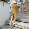 Autumn Winter Women's Knitted Half Skirt High Waist Midi Wool Versatile Split Bodycon Long Skirt To Match Sweaters