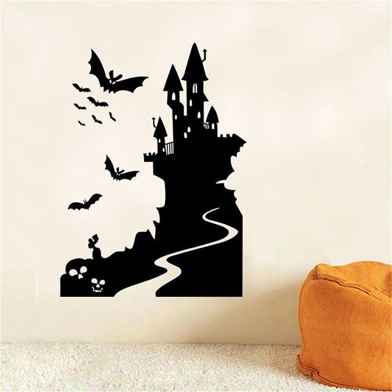 Removable Halloween Diy Wall Stickers With Fire Retardant Pvc Pumpkin Witch Decal