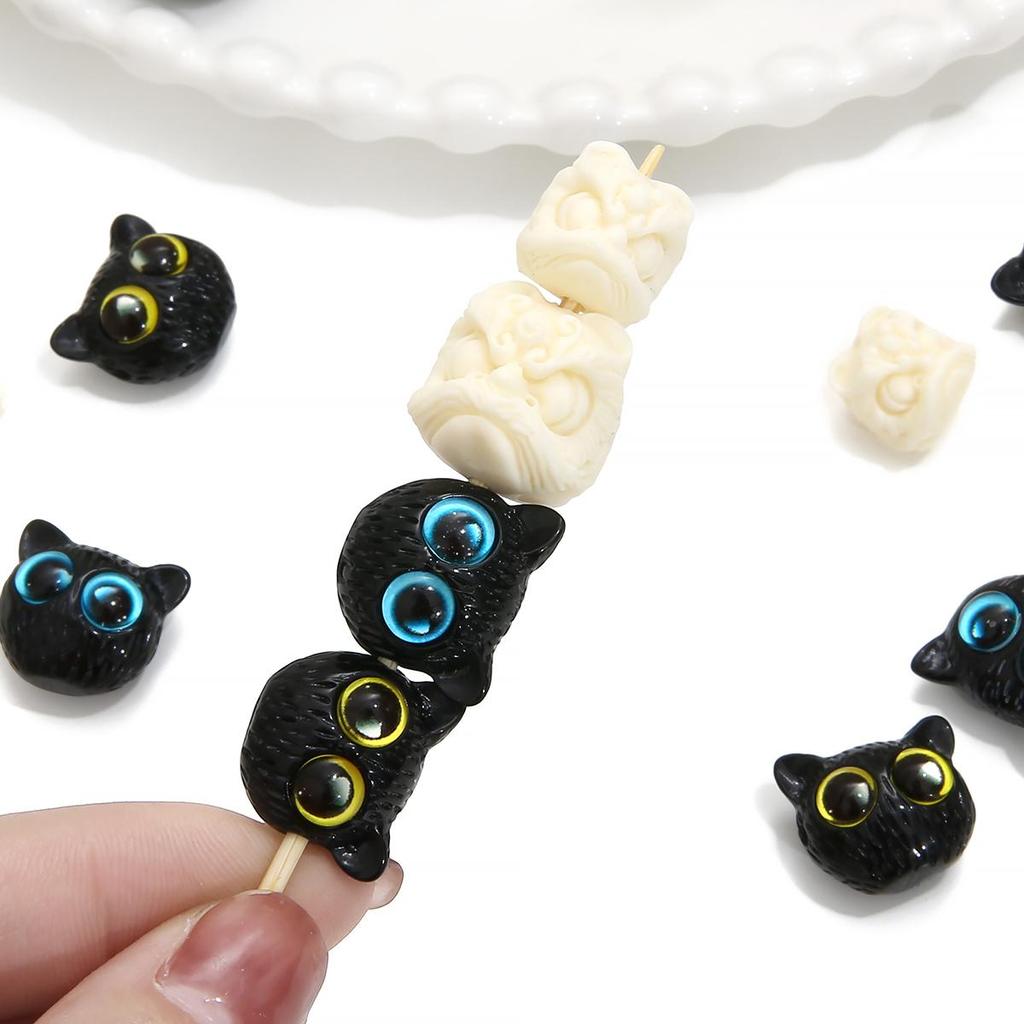 One Acrylic Bead Cartoon Big Eyes Black Cat Beads Wake Lion Carved Beads for DIY Bracelet Craft Jewelry Making