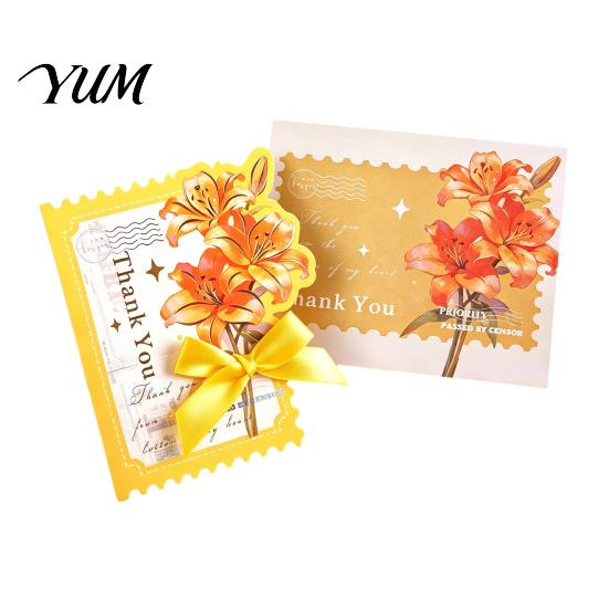 Note Cards with Envelope Floral Greeting Card Envelope, Thank You Ribbon Bow, Blessing Best Wishes for Wedding, Birthday, Baby Shower, Graduation