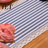 Table Linens for Dining Striped Runner, Lace Trim Cotton Linen Runner Rustic Farmhouse Home Decor Long