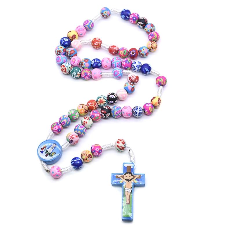 Rosary Necklace Catholic Rose Beads Religion Long Chain Children Jewelry Charm Gifts DropShipping