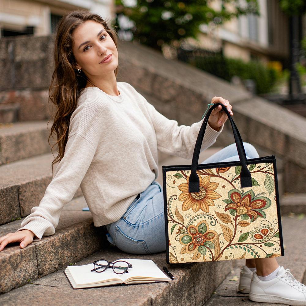 Vintage Floral Large Capacity Handbag for Daily Commute Shopping Casual Portable Tote Bag for Women
