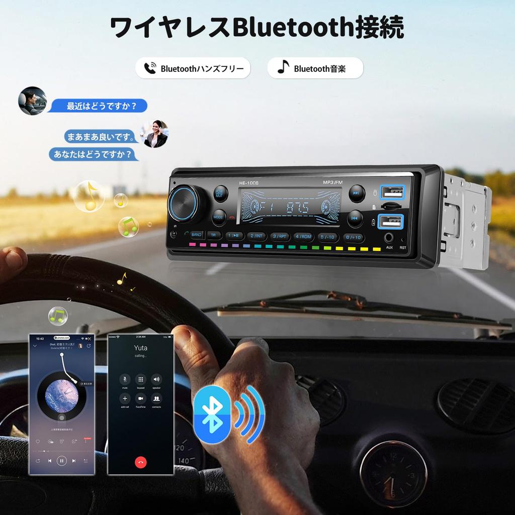 Auometo Автомагнитола 1DIN Bluetooth 5.0 Автомобильная стереосистема с беспроводным микрофоном / Совместимость с FM, USB, картой TF, AUX / Автомобильный MP3-плеер / Воспроизведение нескольких форматов