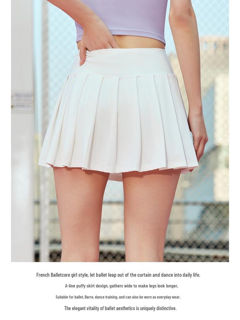 Women's Pleated Two-in-One High-Waist Yoga Skirt with Anti-Exposure Design & Back Pocket for Tennis or Badminton.