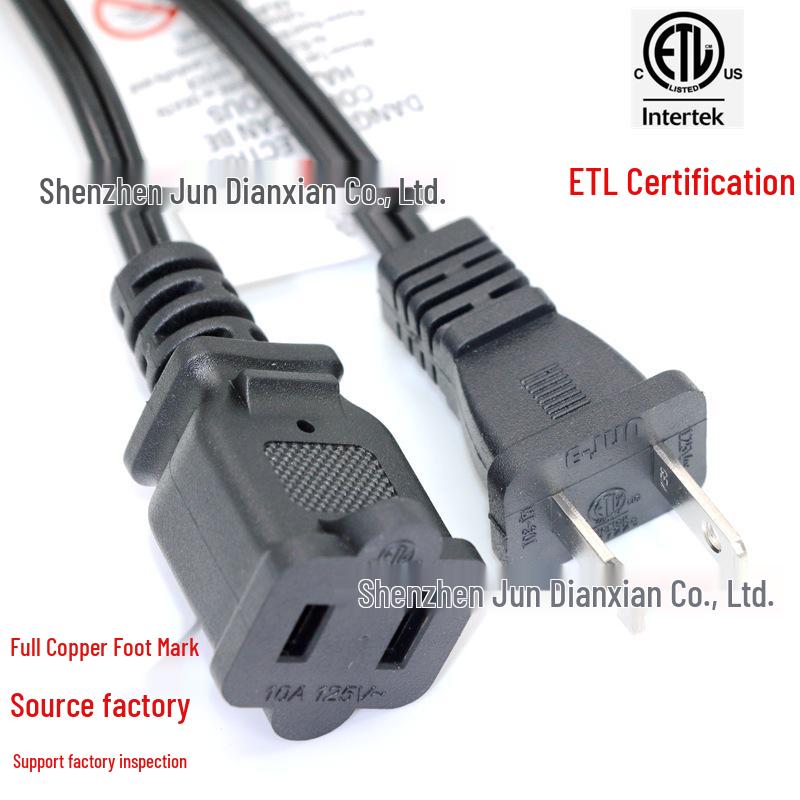 UL Certified US 2-Pin Extension Cord NEMA 1-15P/1-15R