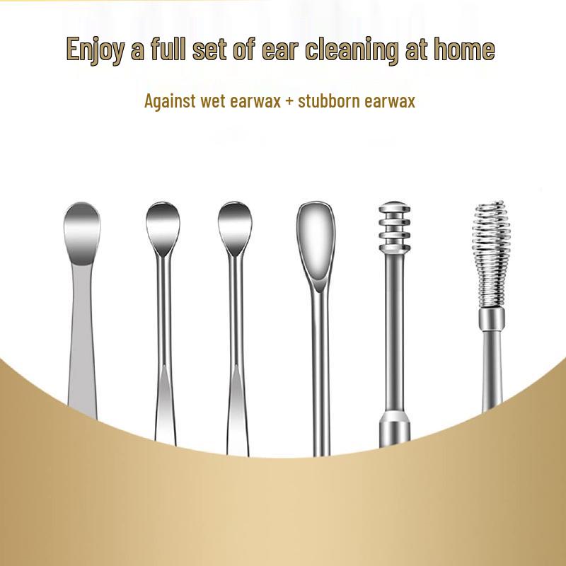 Stainless Steel Ear Pick Set - Universal 6-Piece Ear Cleaning Tools for Adults & Children with Portable Storage.