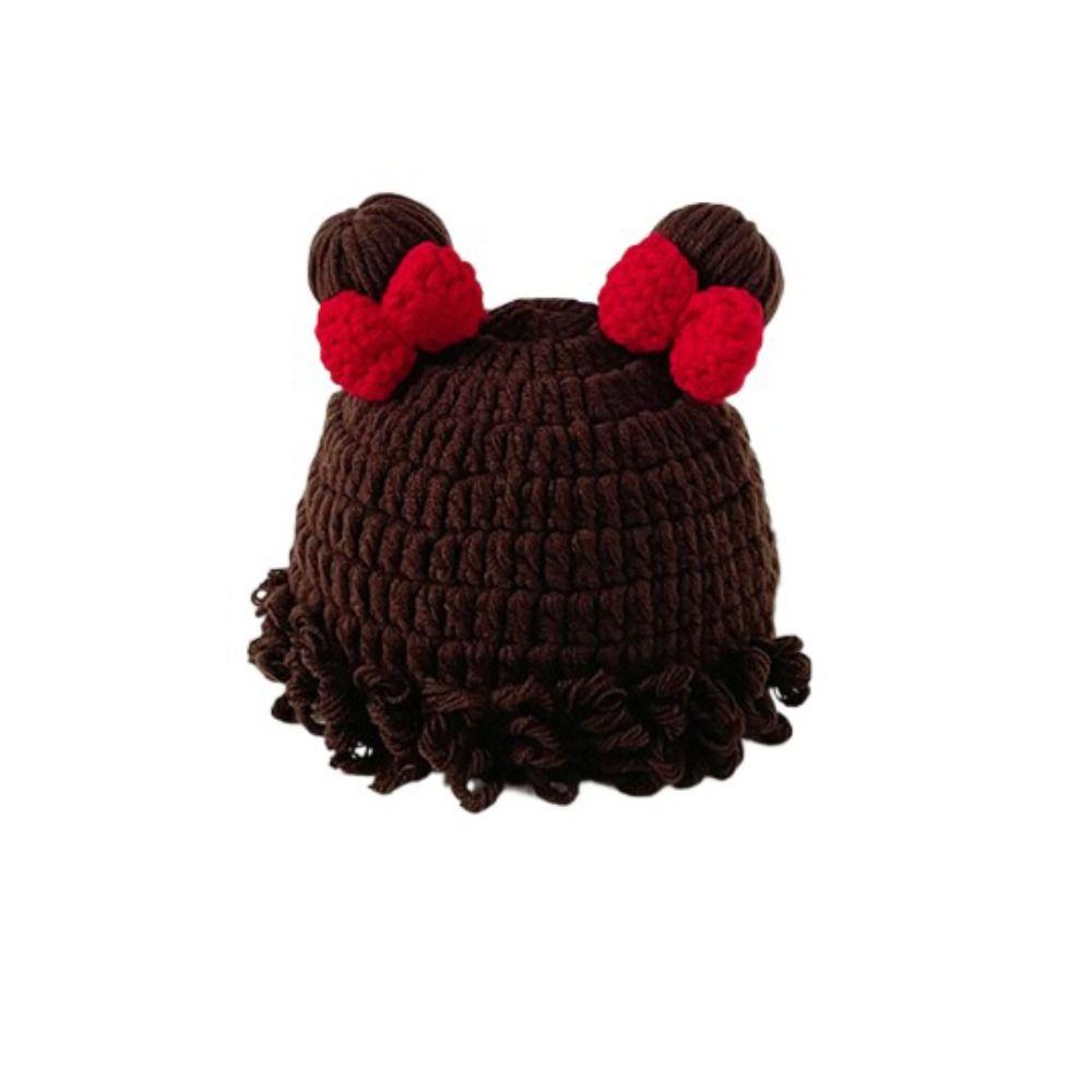 Осенне-зимний парик для малышей, шапка с бантом, шапки-бини для младенцев, парик, детская вязаная шапка, парик, подарок на Новый год